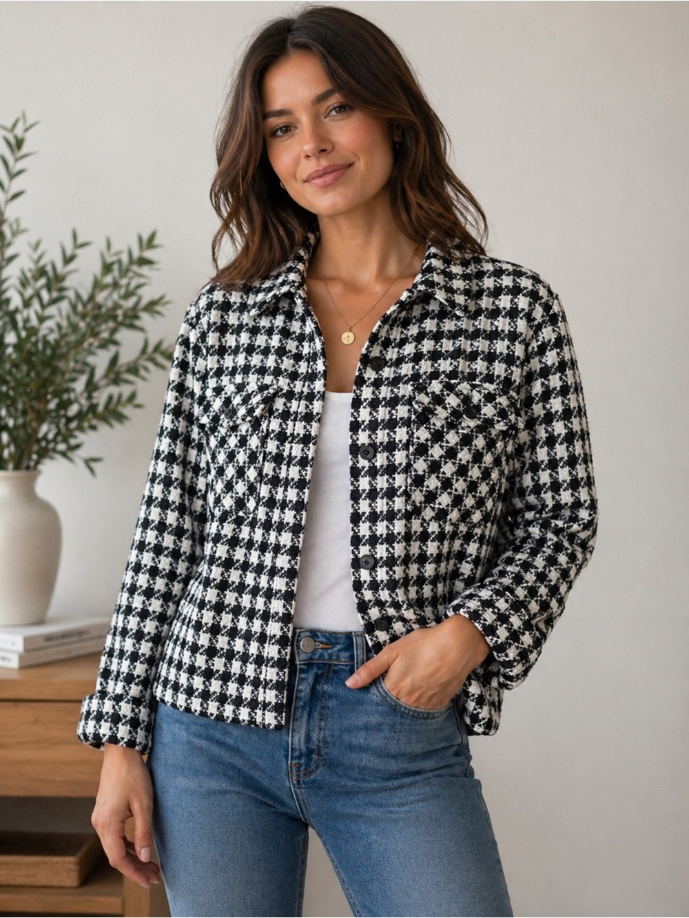 HYFVE Black and White Checkered Jacket
